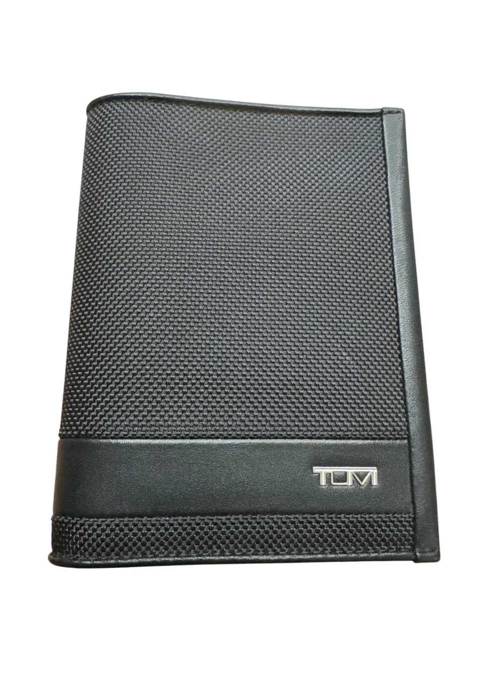 Tumi Alpha Passport Cover Black Textured Passport & Document Holder Silver Logo
